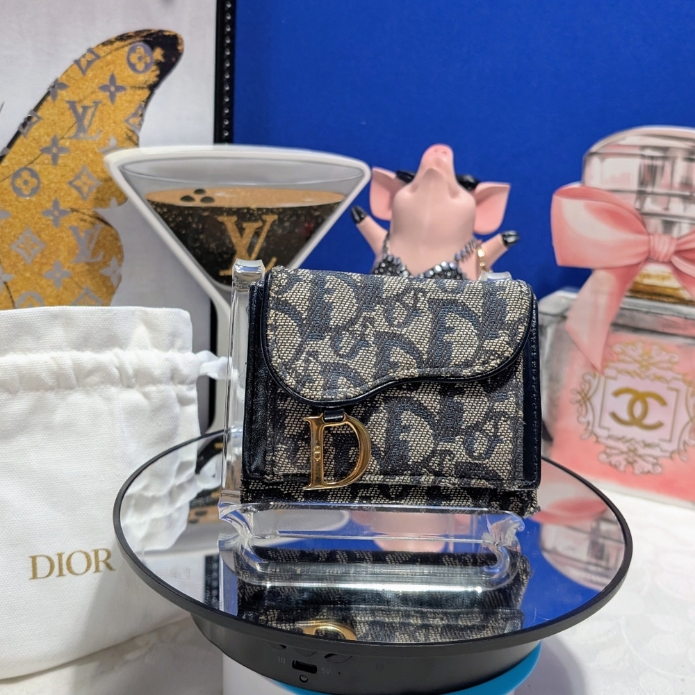 Dior Signature Saddle Monogram Blue Dior Oblique Jacquard And Leather Wallet 🔥 - Picture 3 of 17